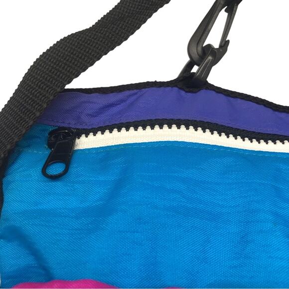 Y2K 90s 80s Vintage Bright Turquoise Black Pink Nylon Messenger Style Book Bag - Picture 14 of 16